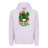 Lilac St. Patrick Messy Bun One Luck Mama With Clover Premium Hoodie - BundleAndBundleShop