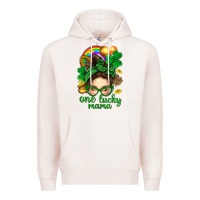 Pale Pink St. Patrick Messy Bun One Luck Mama With Clover Premium Hoodie - BundleAndBundleShop
