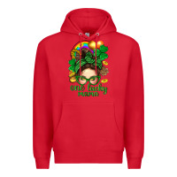 Red St. Patrick Messy Bun One Luck Mama With Clover Premium Hoodie - BundleAndBundleShop