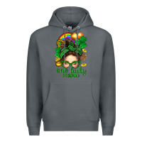 Rock St. Patrick Messy Bun One Luck Mama With Clover Premium Hoodie - BundleAndBundleShop