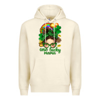Sandshell St. Patrick Messy Bun One Luck Mama With Clover Premium Hoodie - BundleAndBundleShop