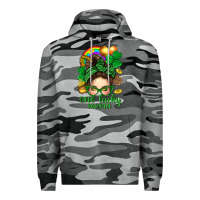 Slate Camo St. Patrick Messy Bun One Luck Mama With Clover Premium Hoodie - BundleAndBundleShop