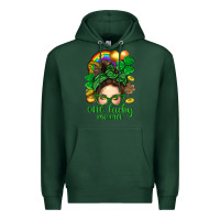 Sports Green St. Patrick Messy Bun One Luck Mama With Clover Premium Hoodie - BundleAndBundleShop