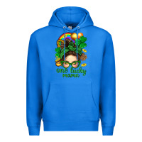 True Royal St. Patrick Messy Bun One Luck Mama With Clover Premium Hoodie - BundleAndBundleShop