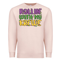 Pale Pink rollin with my krewe Premium Sweatshirt - MaliasSmallBusiness