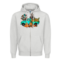 Dove Grey cactus pumpkin truck fall Zipper Hoodie - JahusDesignShop