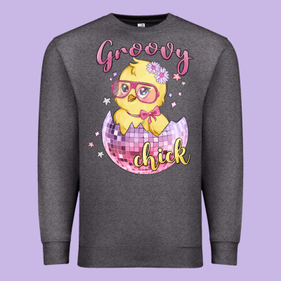 Groovy Chick Easter Premium Sweatshirt Designed By Maliassmallbusiness