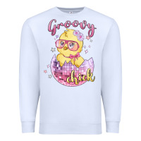 White groovy chick easter Premium Sweatshirt - MaliasSmallBusiness