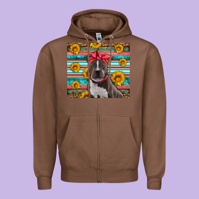 Western Pitbull Zipper Hoodie Designed By Artiststas