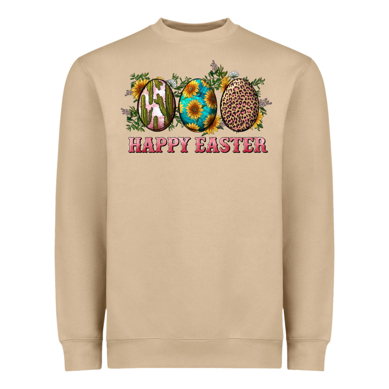 Happy Easter Eggs With Sunflower Leopard And Cactus Heavyweight Sweatshirt by RanaPortraitStore | Teevron