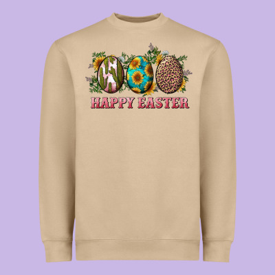 Happy Easter Eggs With Sunflower Leopard And Cactus Heavyweight Sweatshirt Designed By Ranaportraitstore