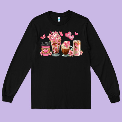 Floral Coffee Cups Long Sleeve Tee Designed By Jahusdesignshop