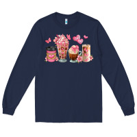 Navy floral coffee cups Long Sleeve Tee - JahusDesignShop