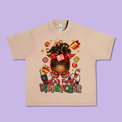 Santa's Favorite Dispatcher Afro Messy Bun Urban Heavy Tee Designed By Texasbilliewilder