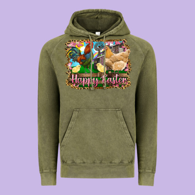 Vintage Hoodie happy easter rooster chicken and chick