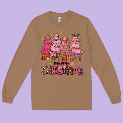 Pink Christmas Trees Long Sleeve Tee Designed By Adodesignshop