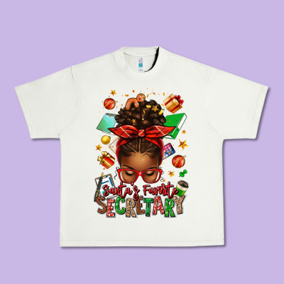 Santa's Favorite Secretary Afro Messy Bun Urban Heavy Tee Designed By Texasbilliewilder
