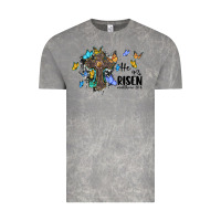 Cloud Rock he is risen matthew 28 6 cross with butterflies cowhide background Vintage Tee - BarkalooDesign