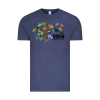 Vintage Denim he is risen matthew 28 6 cross with butterflies cowhide background Vintage Tee - BarkalooDesign