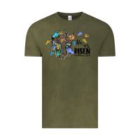 Vintage Olive he is risen matthew 28 6 cross with butterflies cowhide background Vintage Tee - BarkalooDesign
