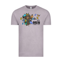 Vintage Zinc he is risen matthew 28 6 cross with butterflies cowhide background Vintage Tee - BarkalooDesign