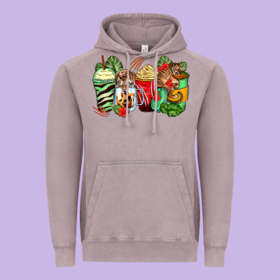 Tiger Coffee Cups Vintage Hoodie Designed By Zillion Design Studio