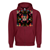 Burgundy sugar skull seamless pattern Zipper Hoodie - BundleAndBundleShop