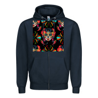 Navy sugar skull seamless pattern Zipper Hoodie - BundleAndBundleShop
