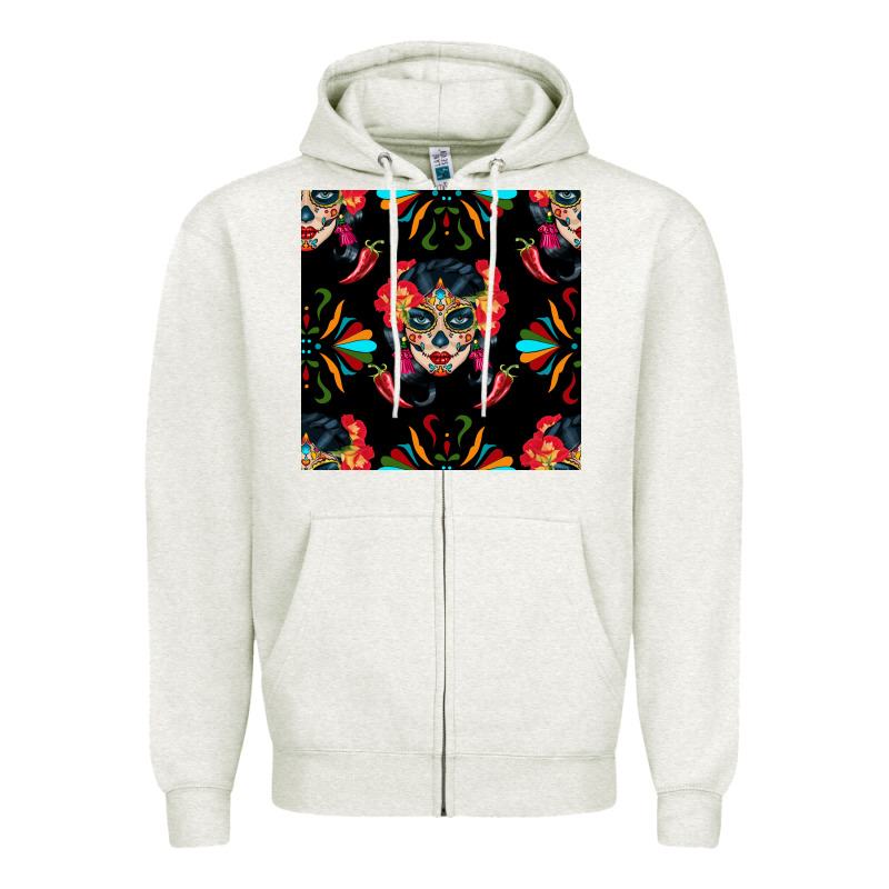 Sugar Skull Seamless Pattern Zipper Hoodie by BundleAndBundleShop | Teevron