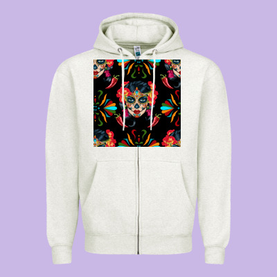Sugar Skull Seamless Pattern Zipper Hoodie Designed By Bundleandbundleshop