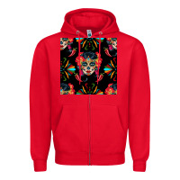 Red sugar skull seamless pattern Zipper Hoodie - BundleAndBundleShop