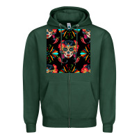 Sports Green sugar skull seamless pattern Zipper Hoodie - BundleAndBundleShop
