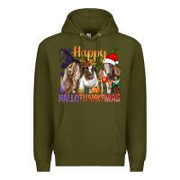 Army Green Happy Hallothanksmas Goats Premium Hoodie - BundleAndBundleShop