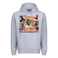 Heather Grey Happy Hallothanksmas Goats Premium Hoodie - BundleAndBundleShop