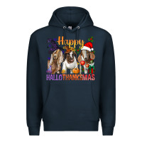 Navy Happy Hallothanksmas Goats Premium Hoodie - BundleAndBundleShop