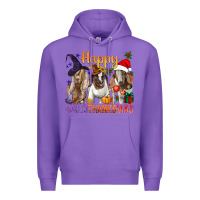 Purple Happy Hallothanksmas Goats Premium Hoodie - BundleAndBundleShop