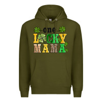 Army Green one lucky mama Premium Hoodie - AdoDesignShop
