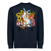 Navy easter truck with bunny sunflowers and eggs Heavyweight Sweatshirt - RanaPortraitStore