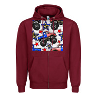 Burgundy usa monster truck seamless pattern Zipper Hoodie - BundleAndBundleShop