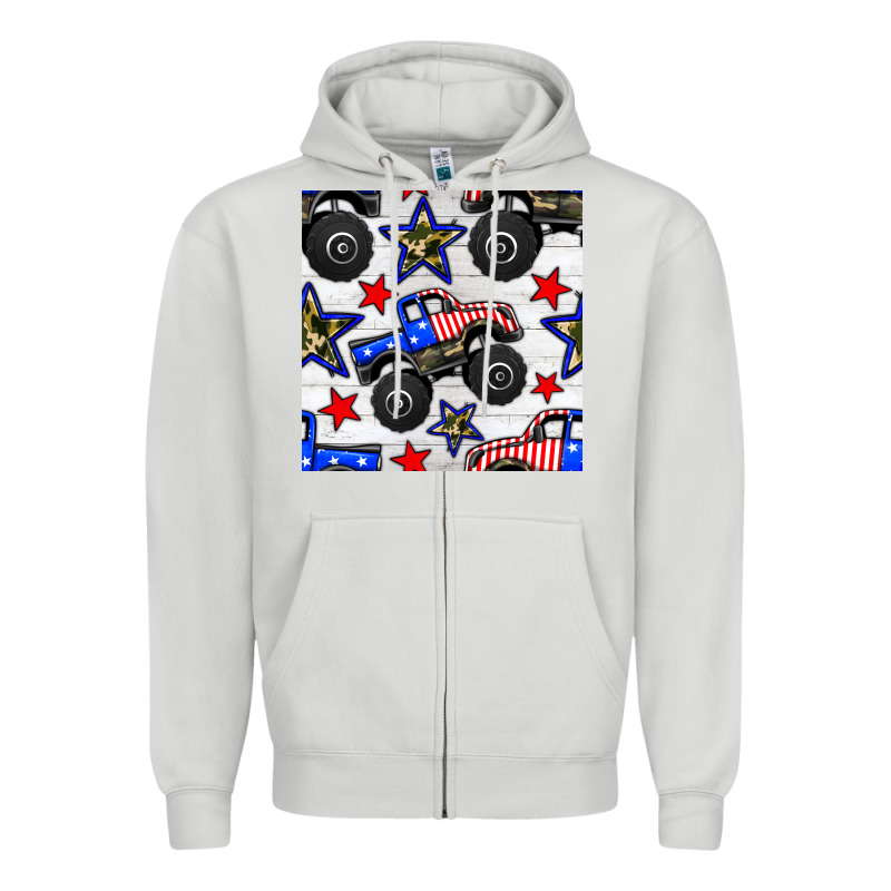 Usa Monster Truck Seamless Pattern Zipper Hoodie by BundleAndBundleShop | Teevron