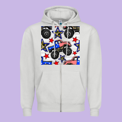 Usa Monster Truck Seamless Pattern Zipper Hoodie Designed By Bundleandbundleshop