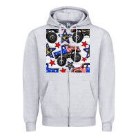 Heather Grey usa monster truck seamless pattern Zipper Hoodie - BundleAndBundleShop