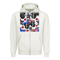 Oatmeal Heather usa monster truck seamless pattern Zipper Hoodie - BundleAndBundleShop