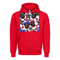 Red usa monster truck seamless pattern Zipper Hoodie - BundleAndBundleShop