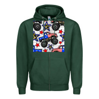 Sports Green usa monster truck seamless pattern Zipper Hoodie - BundleAndBundleShop