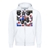 White usa monster truck seamless pattern Zipper Hoodie - BundleAndBundleShop
