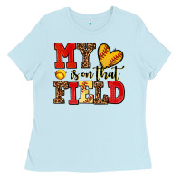 Baby Blue my heart is on that field softball Ladies Tee - AdoDesignShop