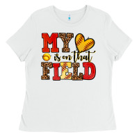White my heart is on that field softball Ladies Tee - AdoDesignShop