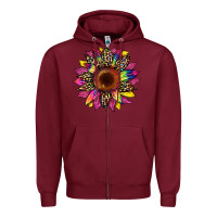 Burgundy tie dye leopard sunflower Zipper Hoodie - Artiststas