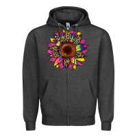 Charcoal Heather tie dye leopard sunflower Zipper Hoodie - Artiststas